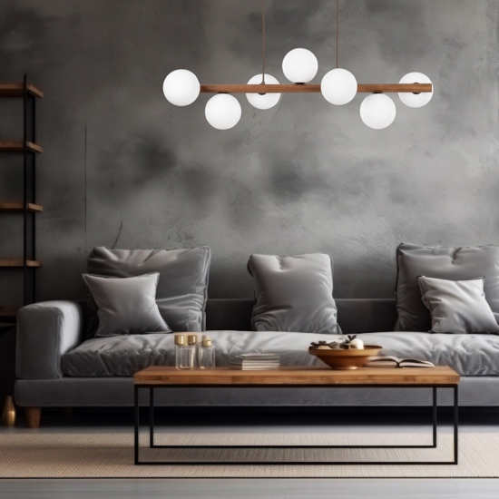 Lampadario legno noce per soggiorno moderno